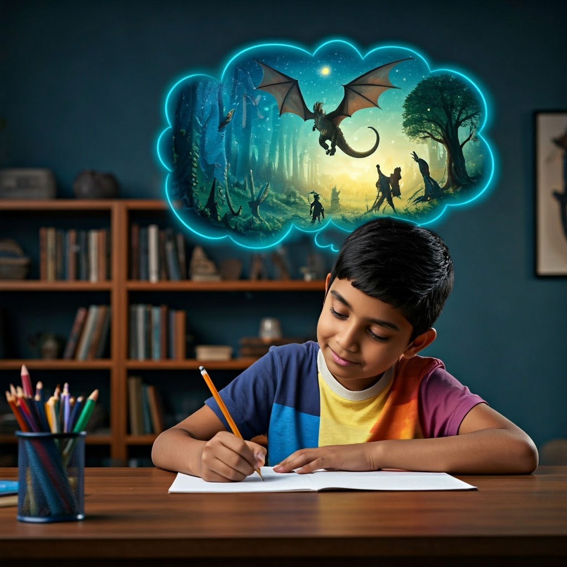 A young writer at work
